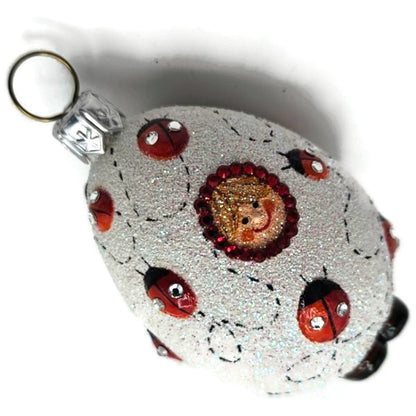 Patricia Breen Easter Egg Masquerade Ladybugs Pearl White Red Christmas Ornament