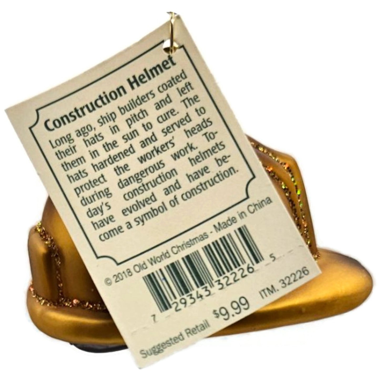 Construction Helmet Ornament Gold Safety Hat OWC Old World Christmas Tree Decor