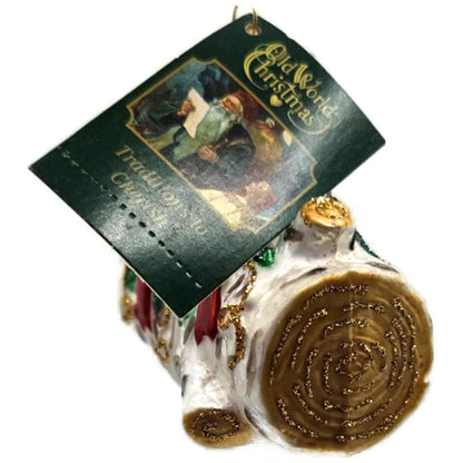 Old World Christmas Yule Log Ornament Pine Cones Fire Pit OWC Glass Tree Decor