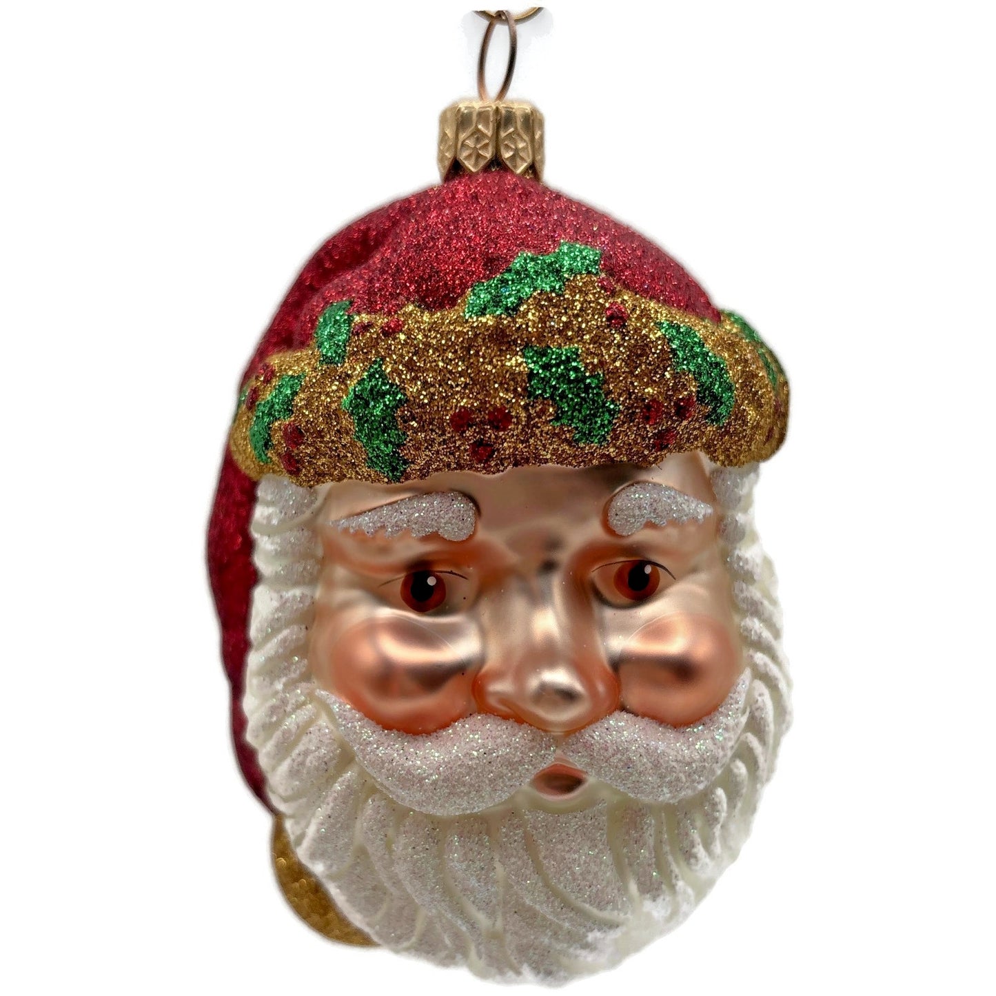 Patricia Breen Morris Santa Red Gold Glittered Holly Christmas Tree Ornament