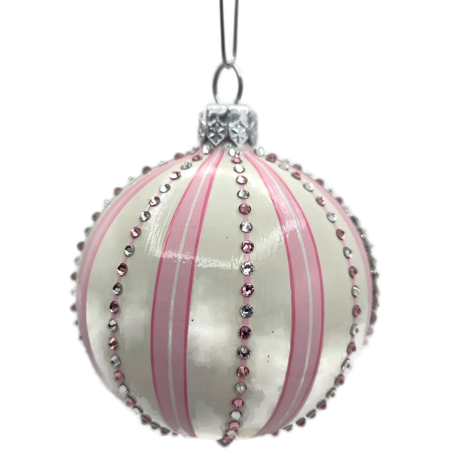 Patricia Breen Beguiling Orb Striped Pink Santa Claus Christmas Ornament CATZ VR