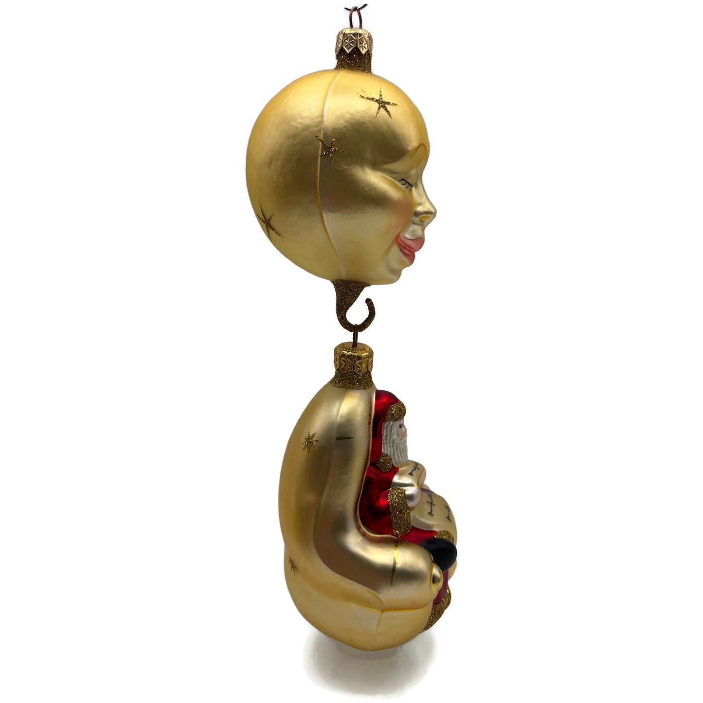 Patricia Breen Checking His List Gold Red Matte Moon Stars Christmas Ornament