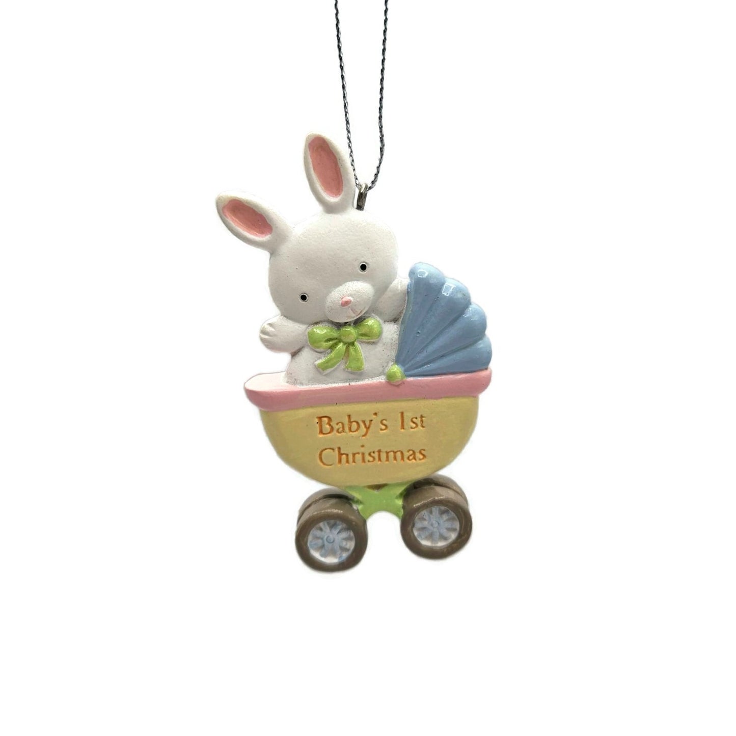 Midwest CBK Baby's First Christmas Bunny Carriage Resin Holiday Tree Ornament