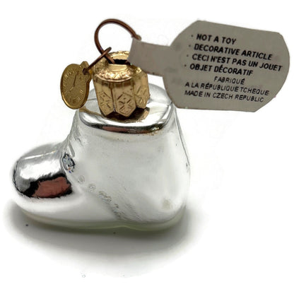 Department 56 Silver Glass Baby Shoe Boot Christmas Tree Ornament