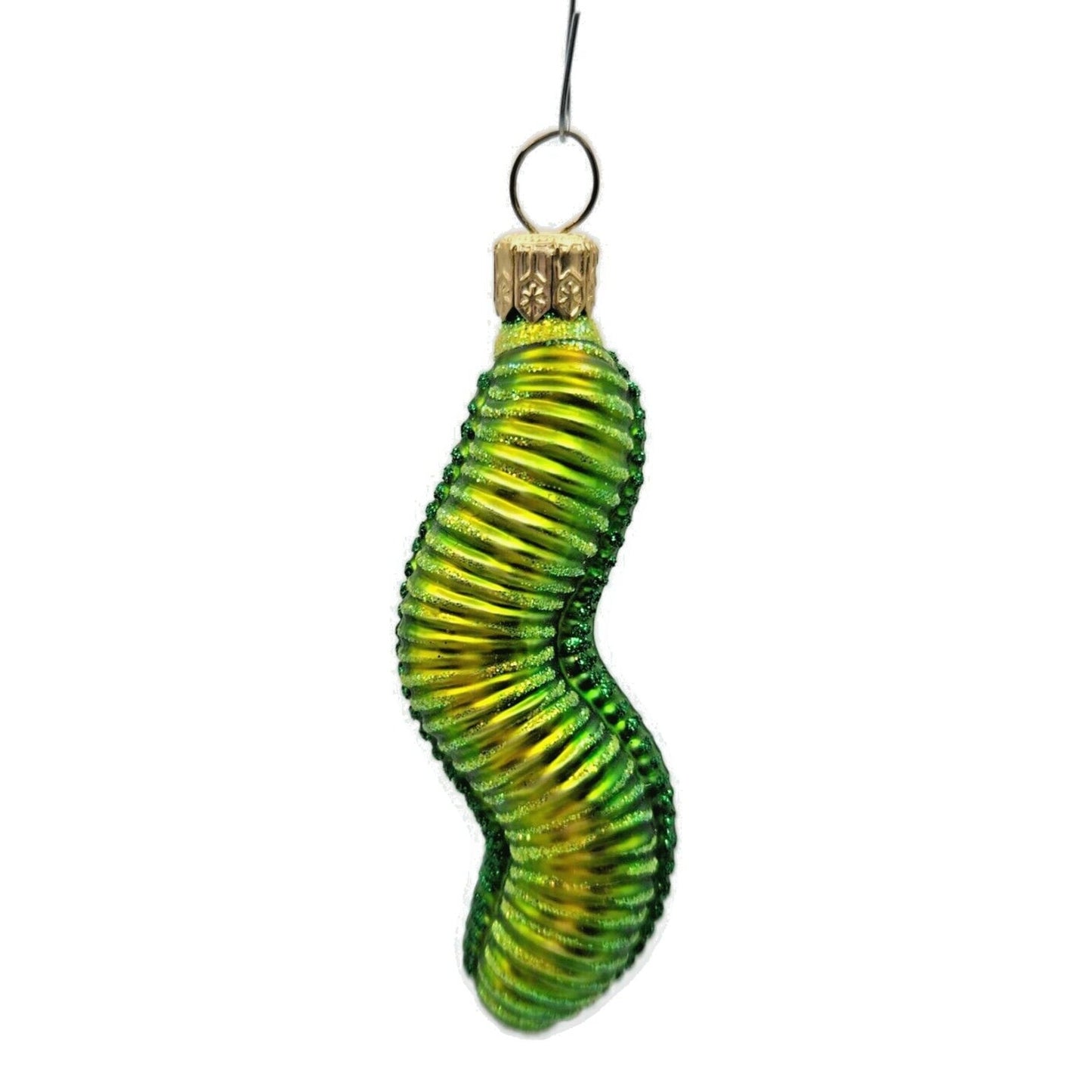 Patricia Breen Bugs Caterpillar Green Glittered Christmas Holiday Tree Ornament