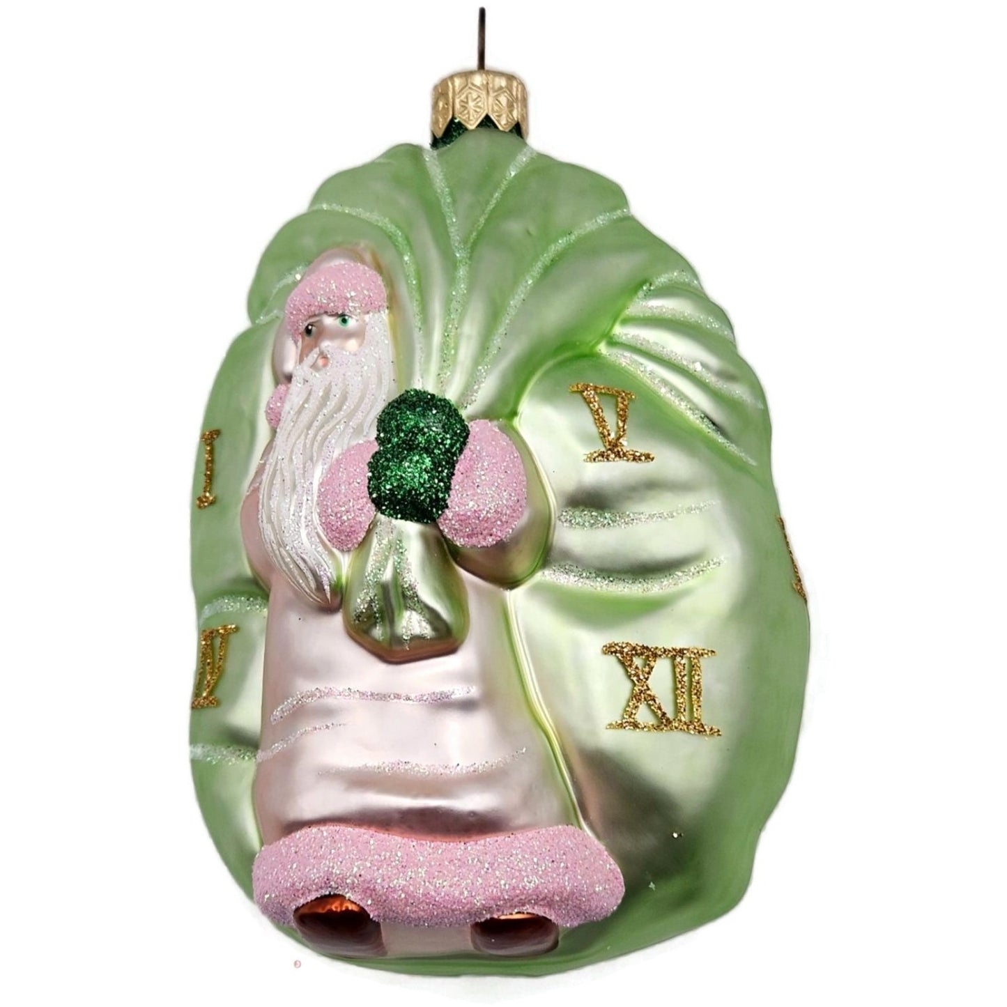Patricia Breen Advent Santa Roman Numerals Pink Green Bag Christmas Ornament