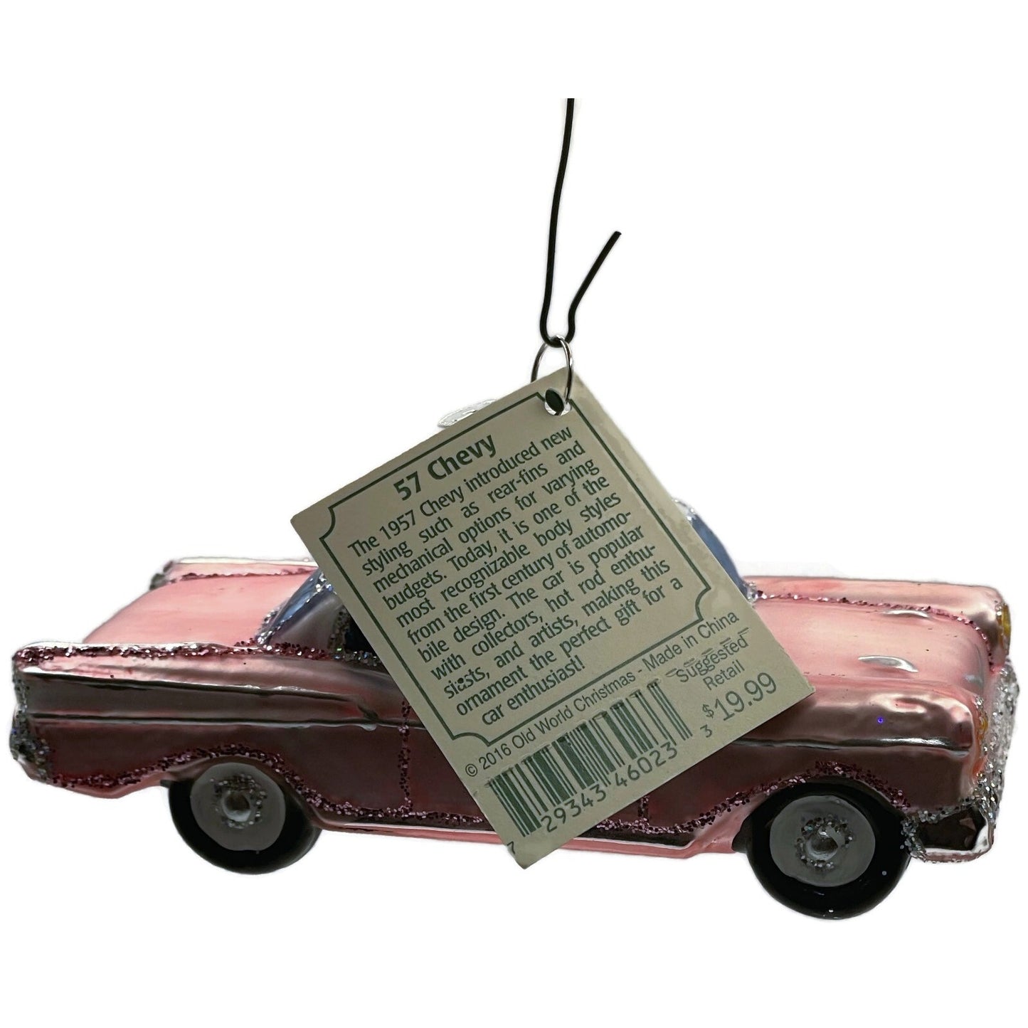 57 Chevy Ornament Classic Car Pink Glittered OWC Old World Christmas Tree Decor