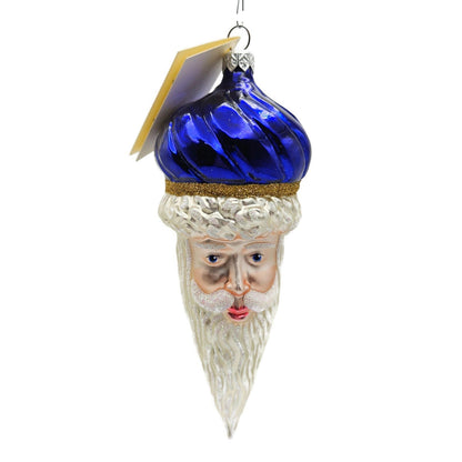 Patricia Breen Minsk Santa Claus Blue Shiny Gold Band Christmas Ornament 9635