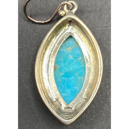 Marquise Turquoise Hook Dangle Earrings Marcasite Stone 925 Sterling Silver NK