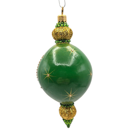 Patricia Breen Le Fleuron Pine Chameleon Green Gold Stars Christmas Ornament