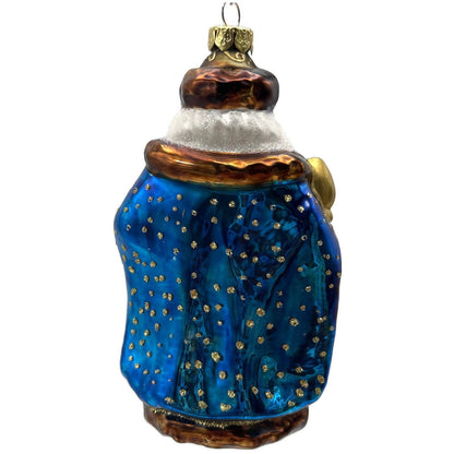 Santa Claus with Staff Blue Robe Gold Stars Christmas Tree Ornament