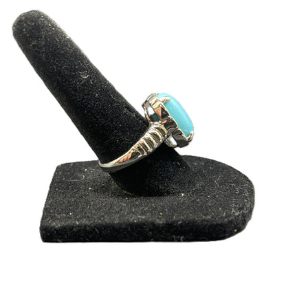 Turquoise 925 Sterling Silver Ring Gemstone Prong Set Rectangle DK Size 7.5