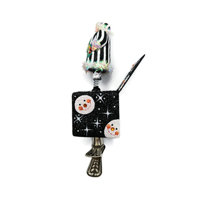 Patricia Breen Jolly Surprise Santa Claus Black Striped Snow Christmas Ornament