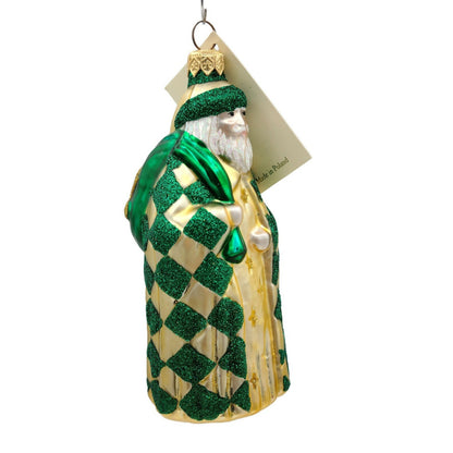 Patricia Breen Saint Louis Santa Green Gold Checkered Christmas Tree Ornament
