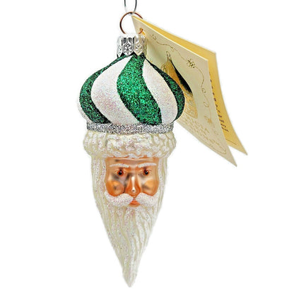 Patricia Breen Miniature Minsk Santa Green White Striped Christmas Tree Ornament