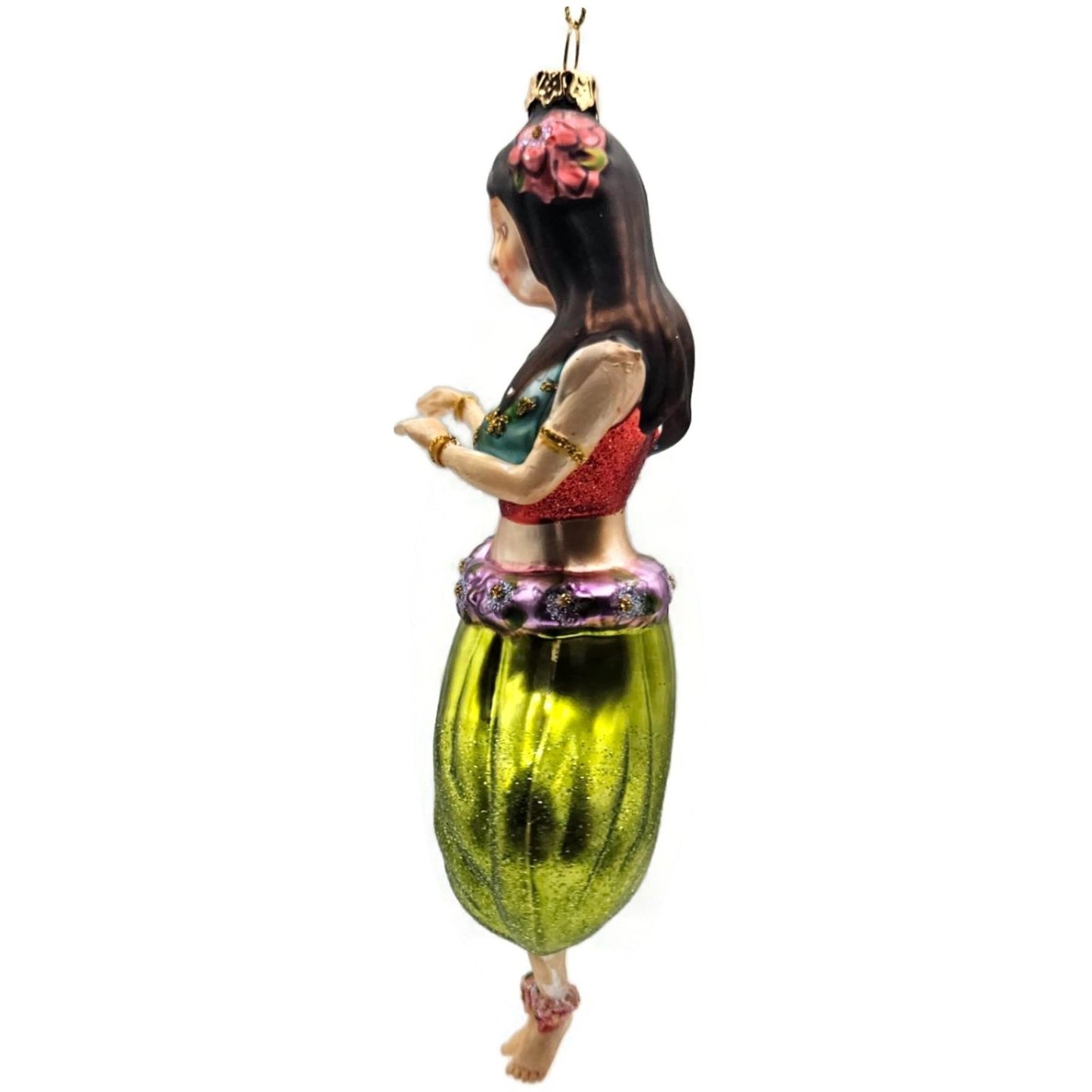 Hawaiian Hula Girl Dancer Summer Glass Green Dress Christmas Tree Ornament