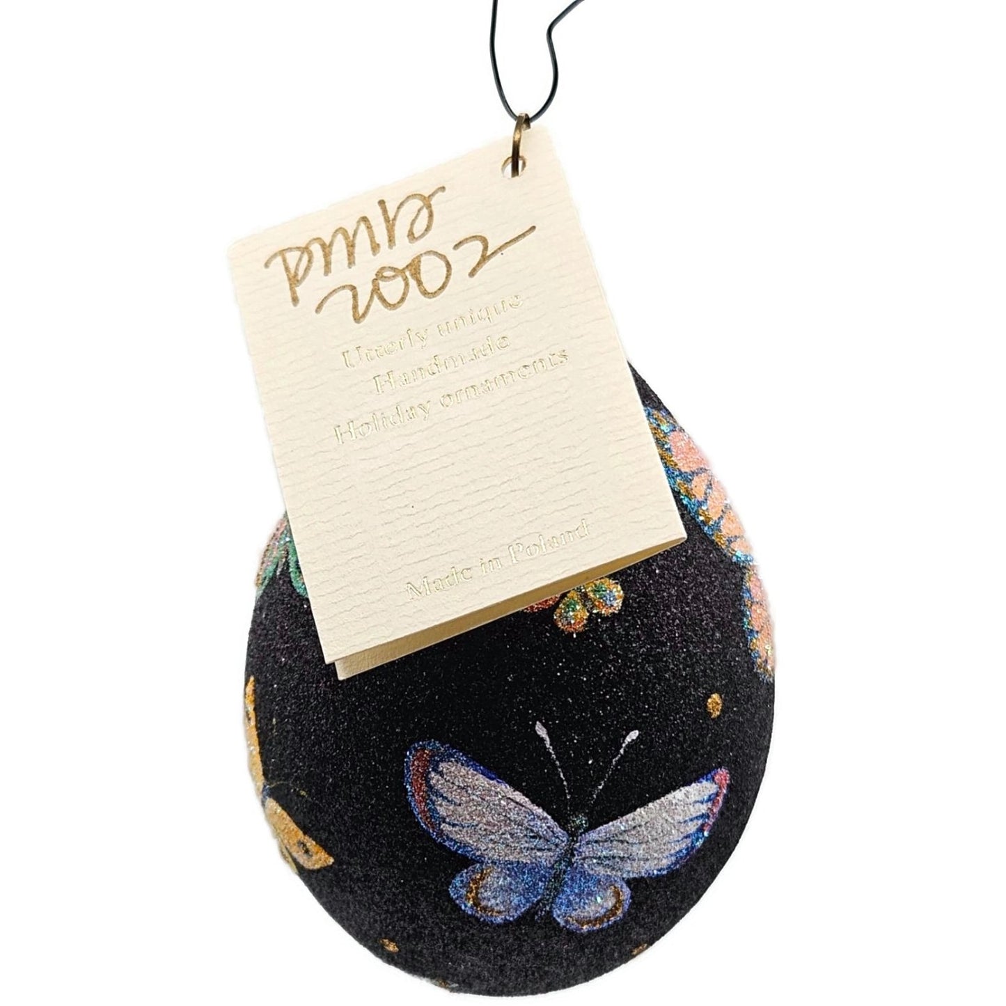 Patricia Breen Butterfly Black Egg Floral Dragonfly Spring Christmas Ornament