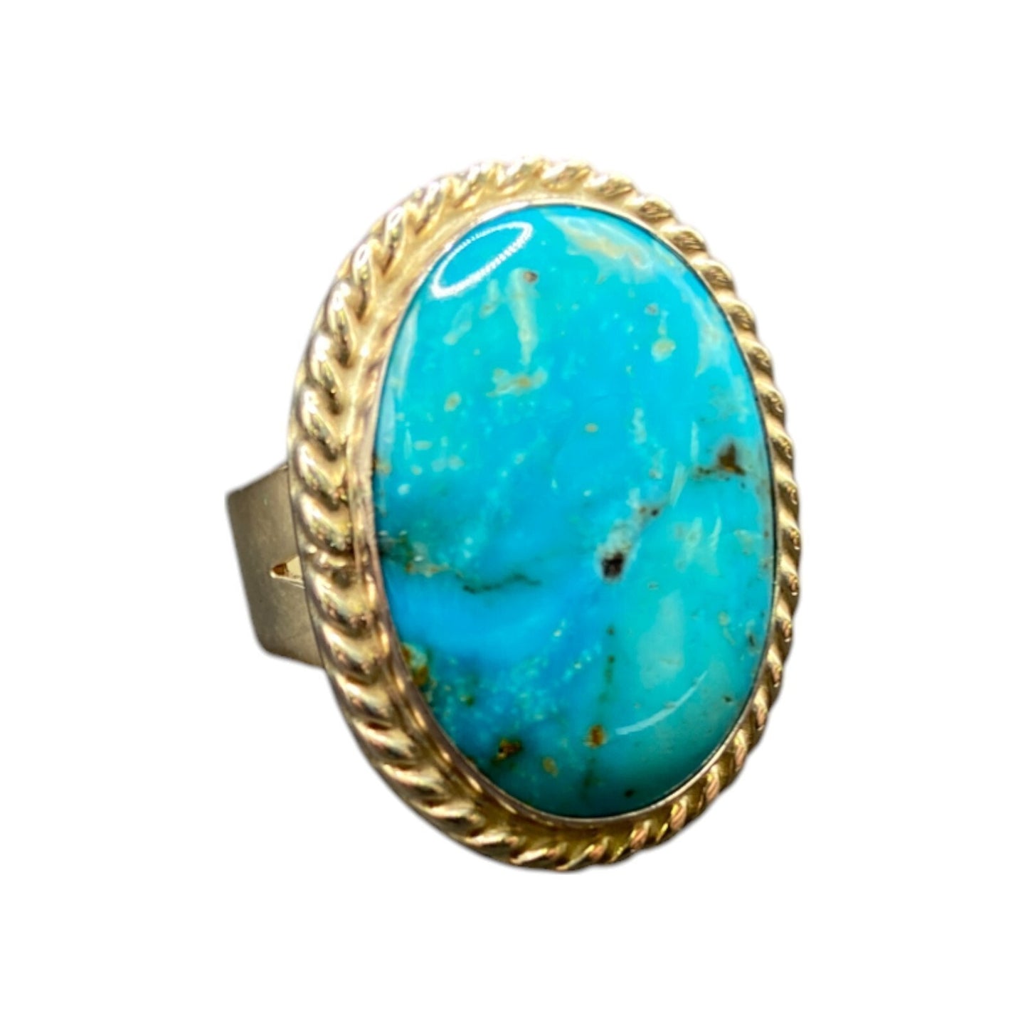 925 Sterling Silver Turquoise Gemstone Oval Cabochon Boho Cocktail Ring Size 8