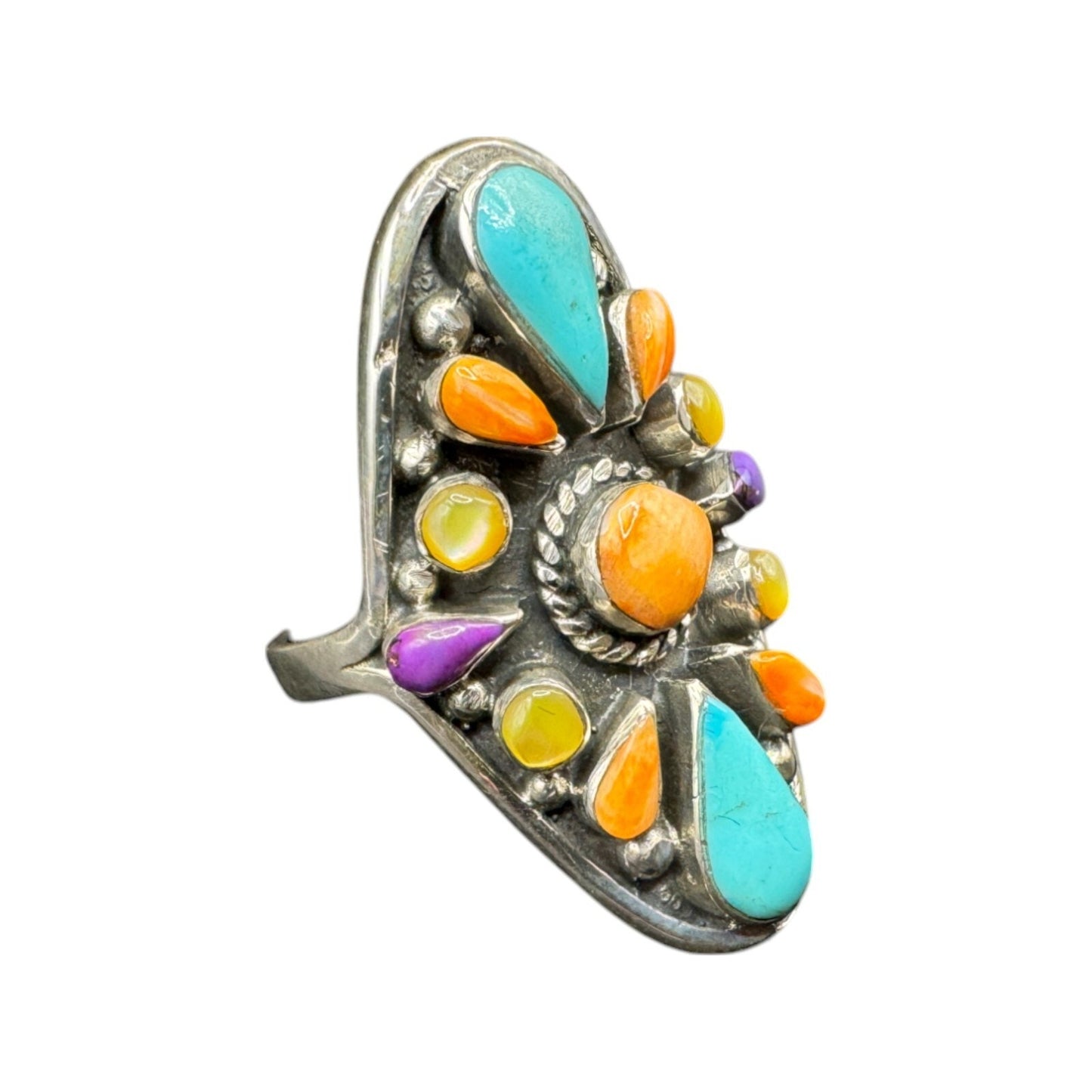 JTV Ring Turquoise Mother of Pearl Spiny Oyster Sterling Silver Ring Size 8 NEW