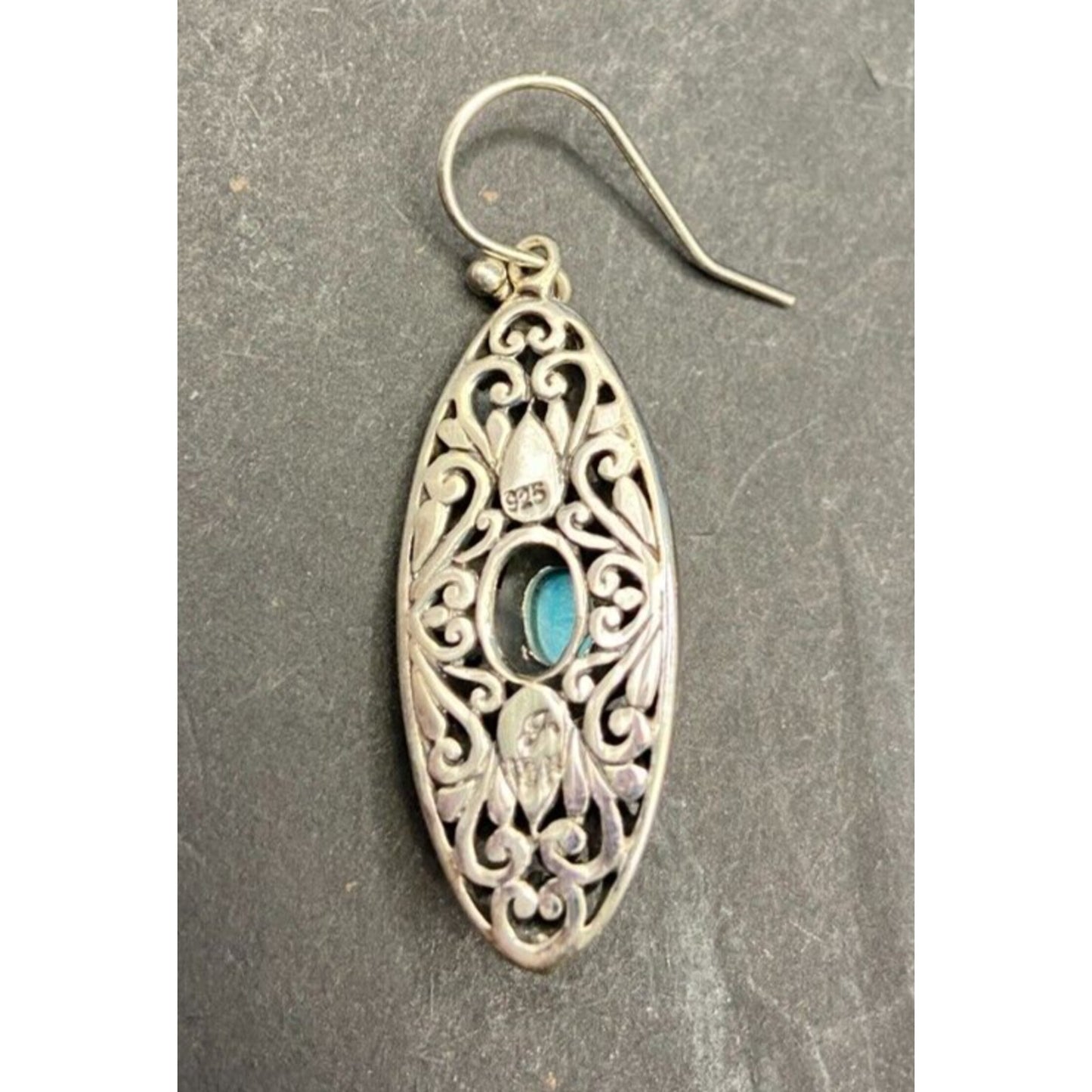 Samuel B Sleeping Beauty Turquoise Hook Earrings 925 Sterling Silver Filigree