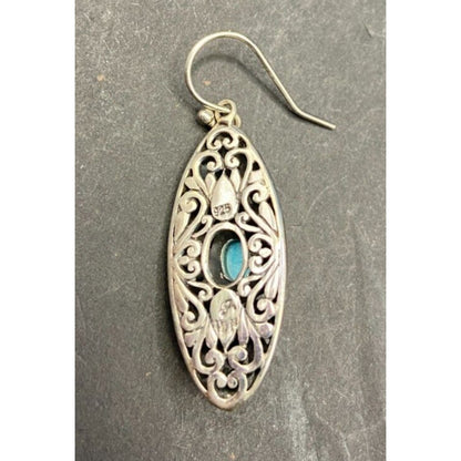 Samuel B Sleeping Beauty Turquoise Hook Earrings 925 Sterling Silver Filigree
