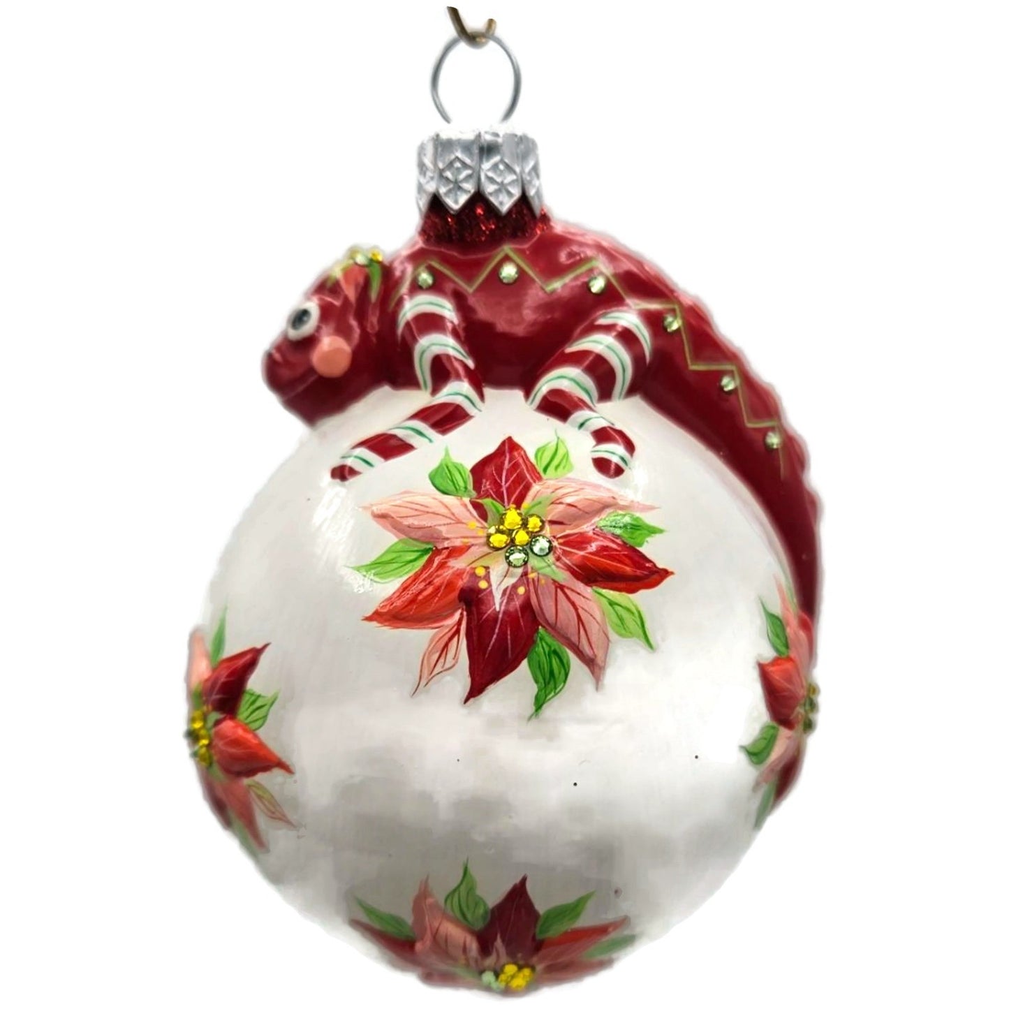 Patricia Breen Happy Holidays Hamish Poinsettia Chameleon Christmas Ornament