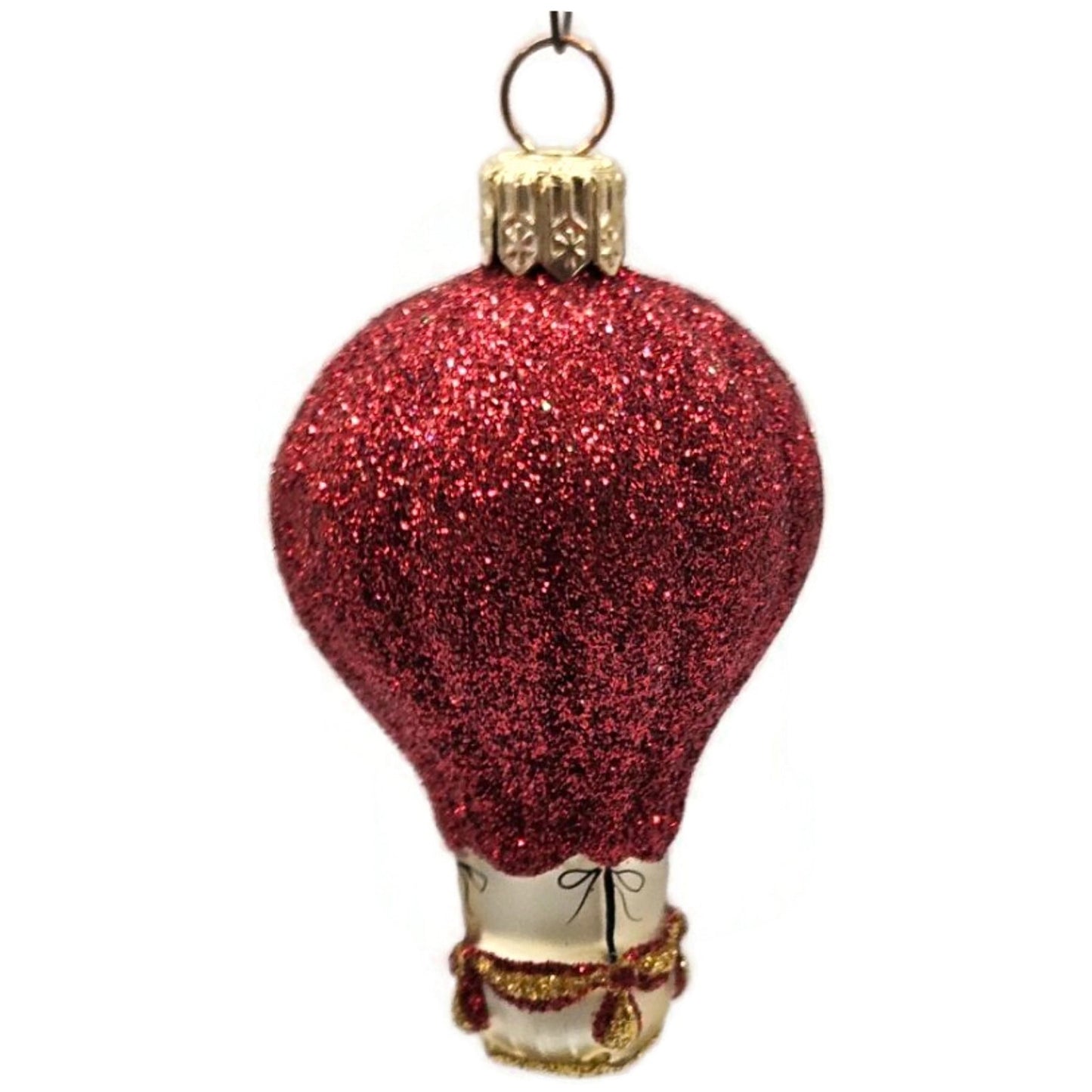 Patricia Breen Balloon Red Glittered Hand Blown Glass Christmas Tree Ornament