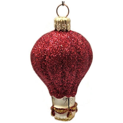 Patricia Breen Balloon Red Glittered Hand Blown Glass Christmas Tree Ornament