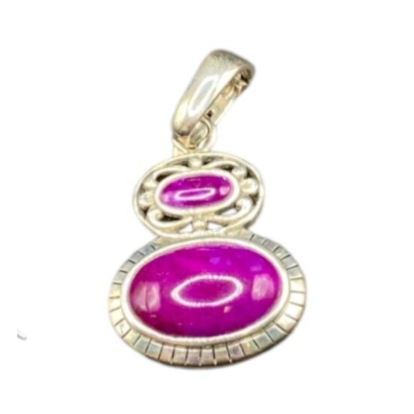 Purple Ruby Oval Cabochon Gemstone Pendant 925 Sterling Silver NK Signed
