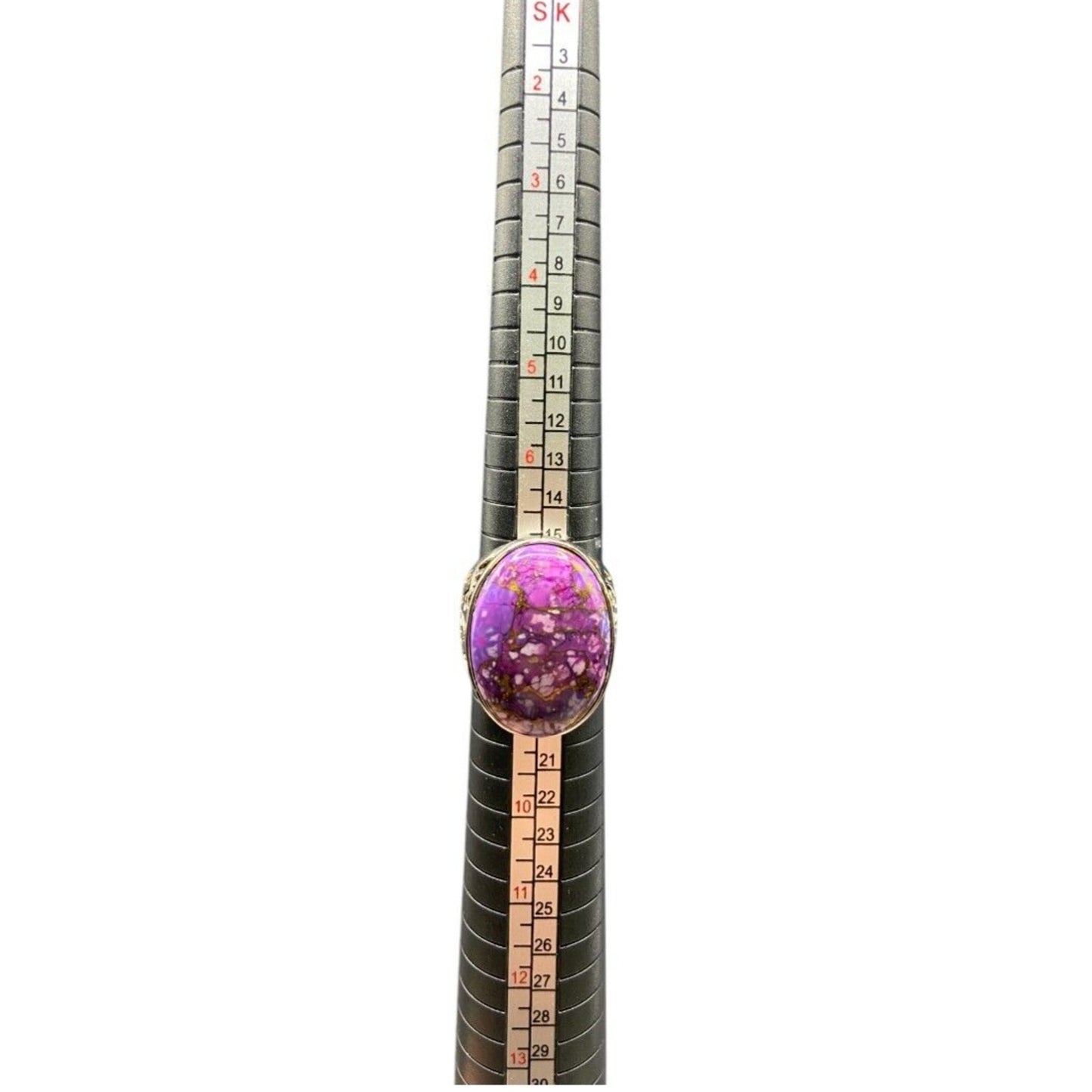 Purple Turquoise Ring Stone Oval Cabochon Filigree 925 Sterling Silver Size 8