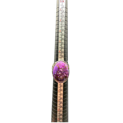 Purple Turquoise Ring Stone Oval Cabochon Filigree 925 Sterling Silver Size 8