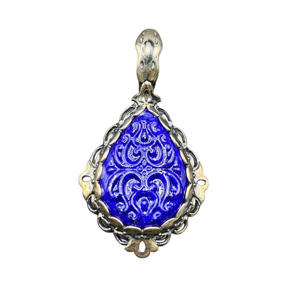 Carolyn Pollack Carved Lapis Lazuli Pear Shaped Pendant 925 Sterling Silver