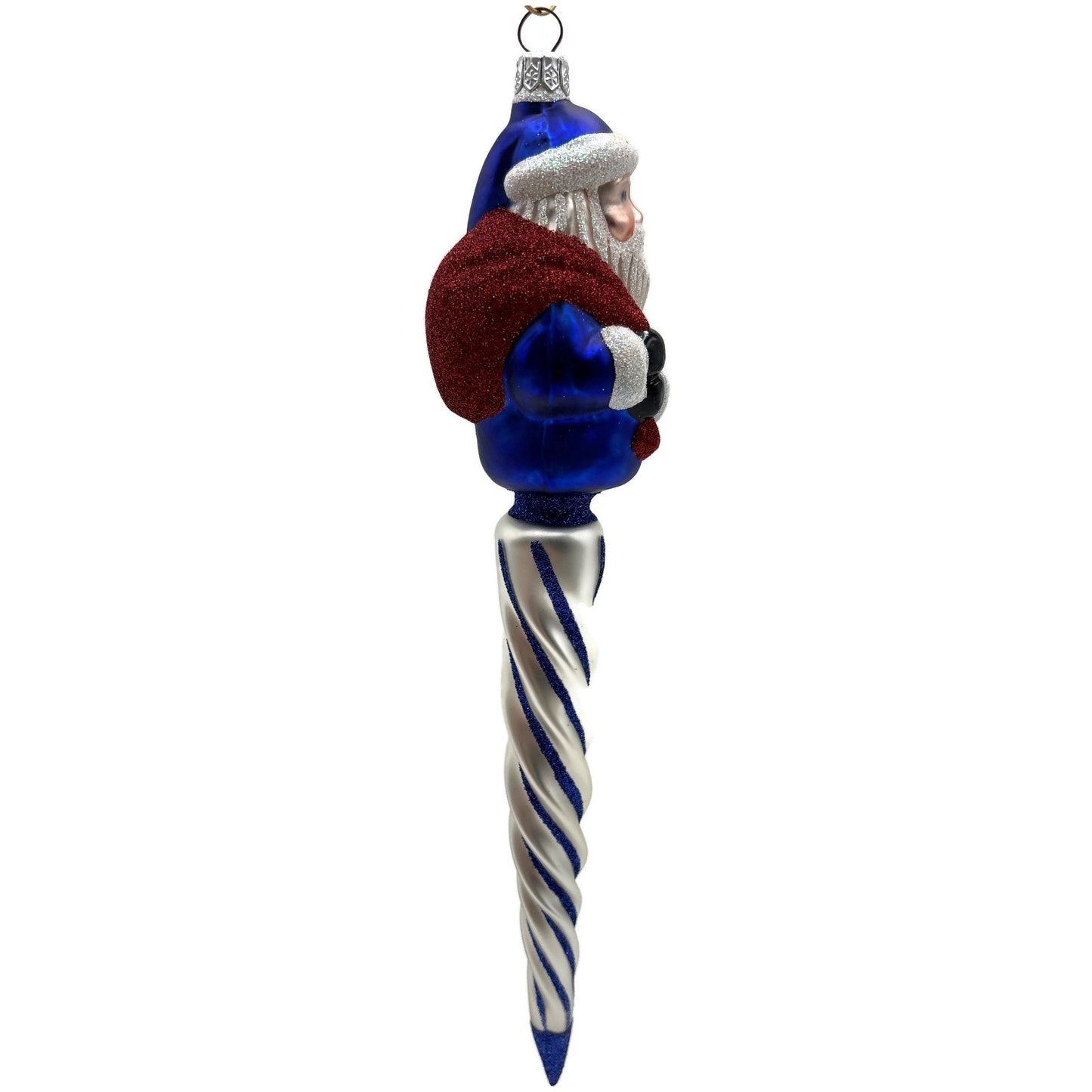 Patricia Breen Spiraling Santa Claus Blue White Christmas Tree Drop Ornament