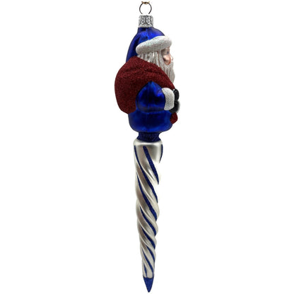 Patricia Breen Spiraling Santa Claus Blue White Christmas Tree Drop Ornament