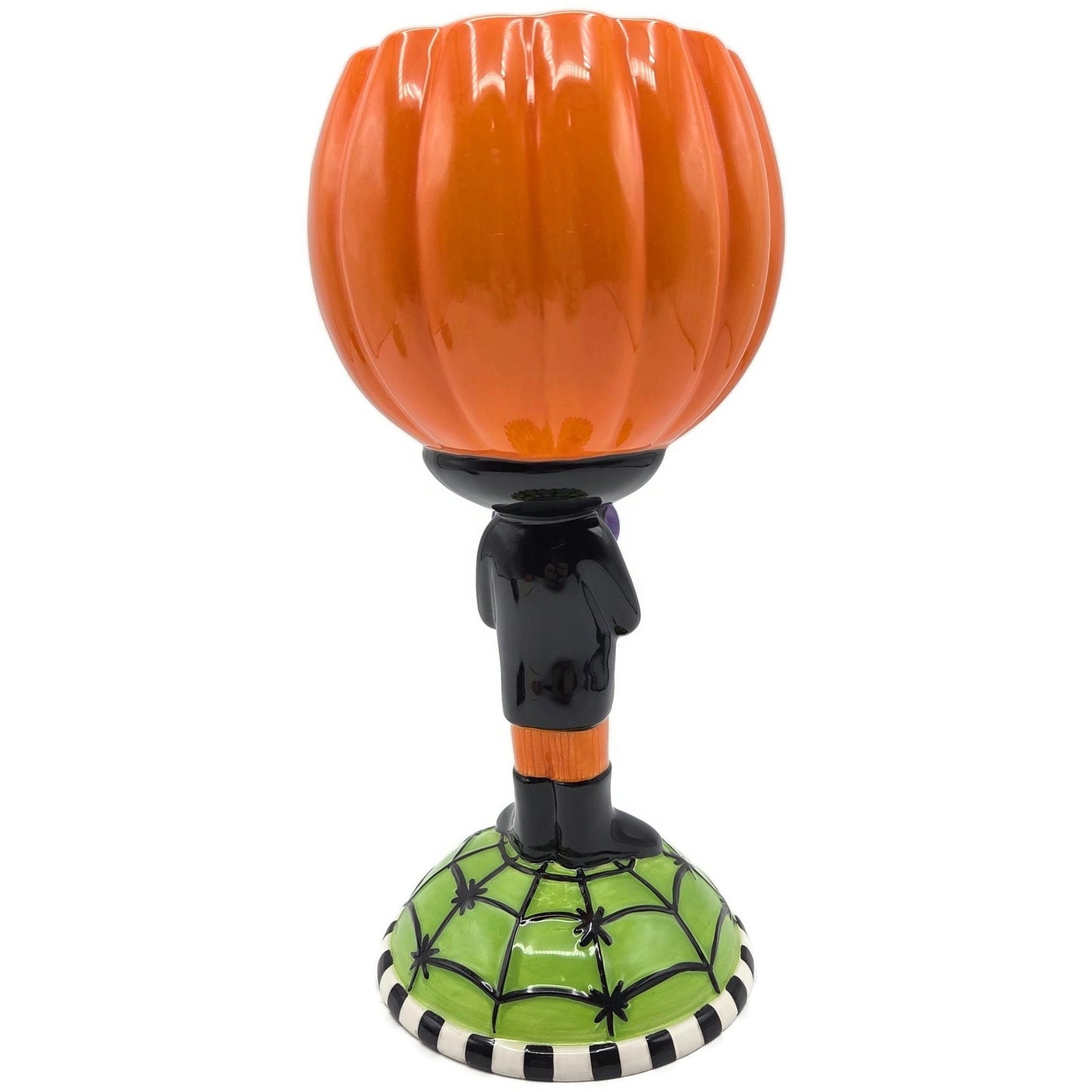 Department 56 Halloween Google Eye Pumpkin Head Goblet Ceramic Dish Spider Web