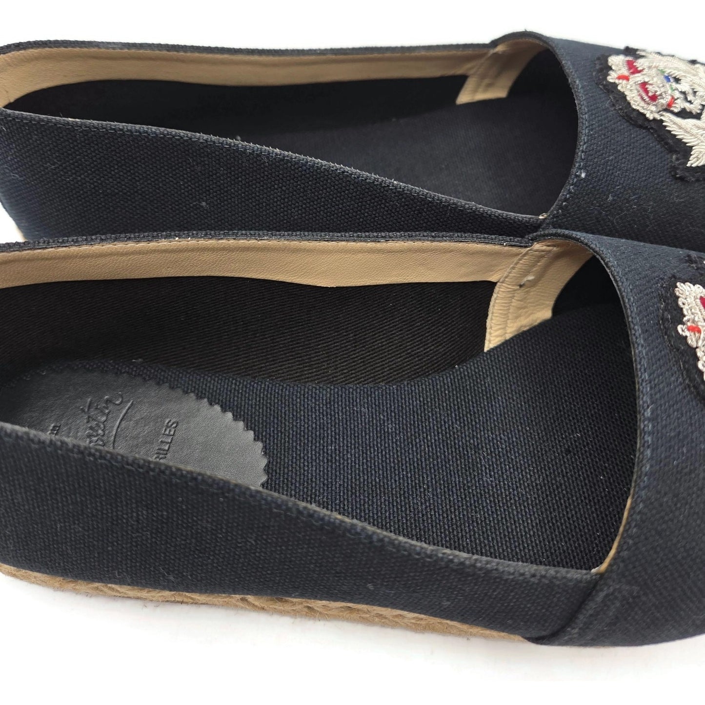 Christian Louboutin Galia Flat Olona Espadrilles Black Fabric Rope Jute Size 39