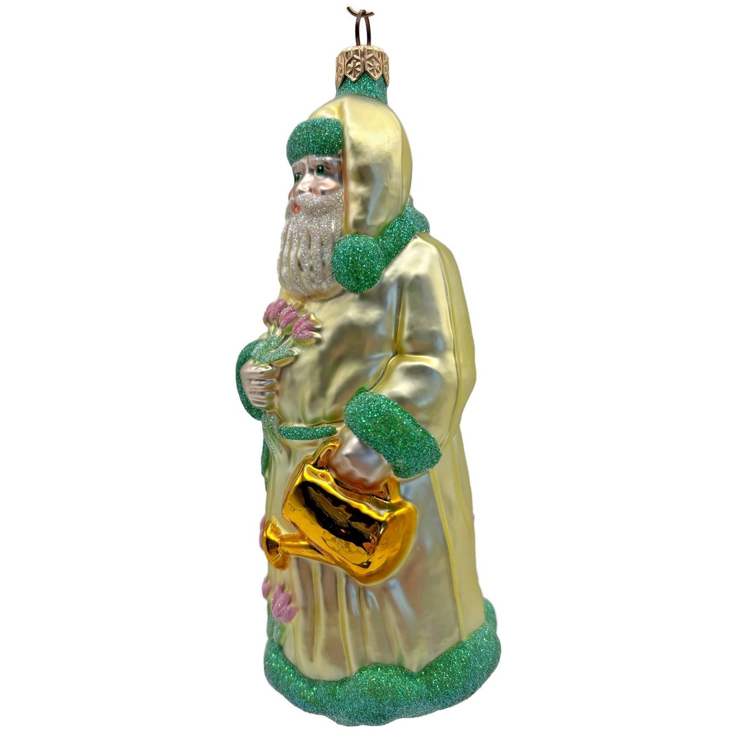 Patricia Breen Santa Dreams of Spring Yellow Pink Flowers Christmas Ornament