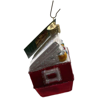 Ice Chest Ornament Glittered OWC Camping Blown Glass Old World Christmas Decor