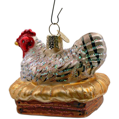 OWC Hen On Nest Farm Chicken Laying Egg Old World Christmas Holiday Ornament
