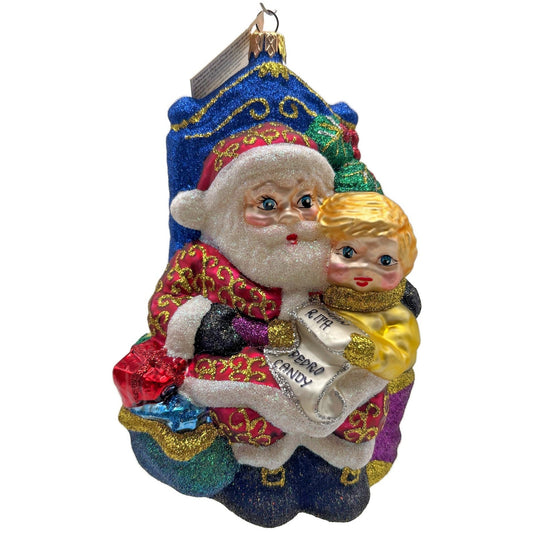 Larry Fraga I'm On The List Santa Claus Glitter Glass Christmas Tree Ornament