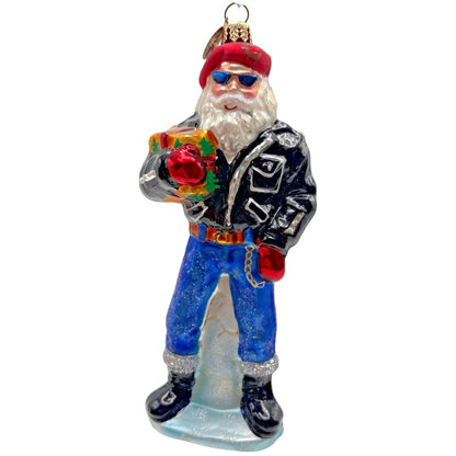 Christopher Radko Santa Dude Leather Jacket Christmas Tree Ornament 01-0227-0
