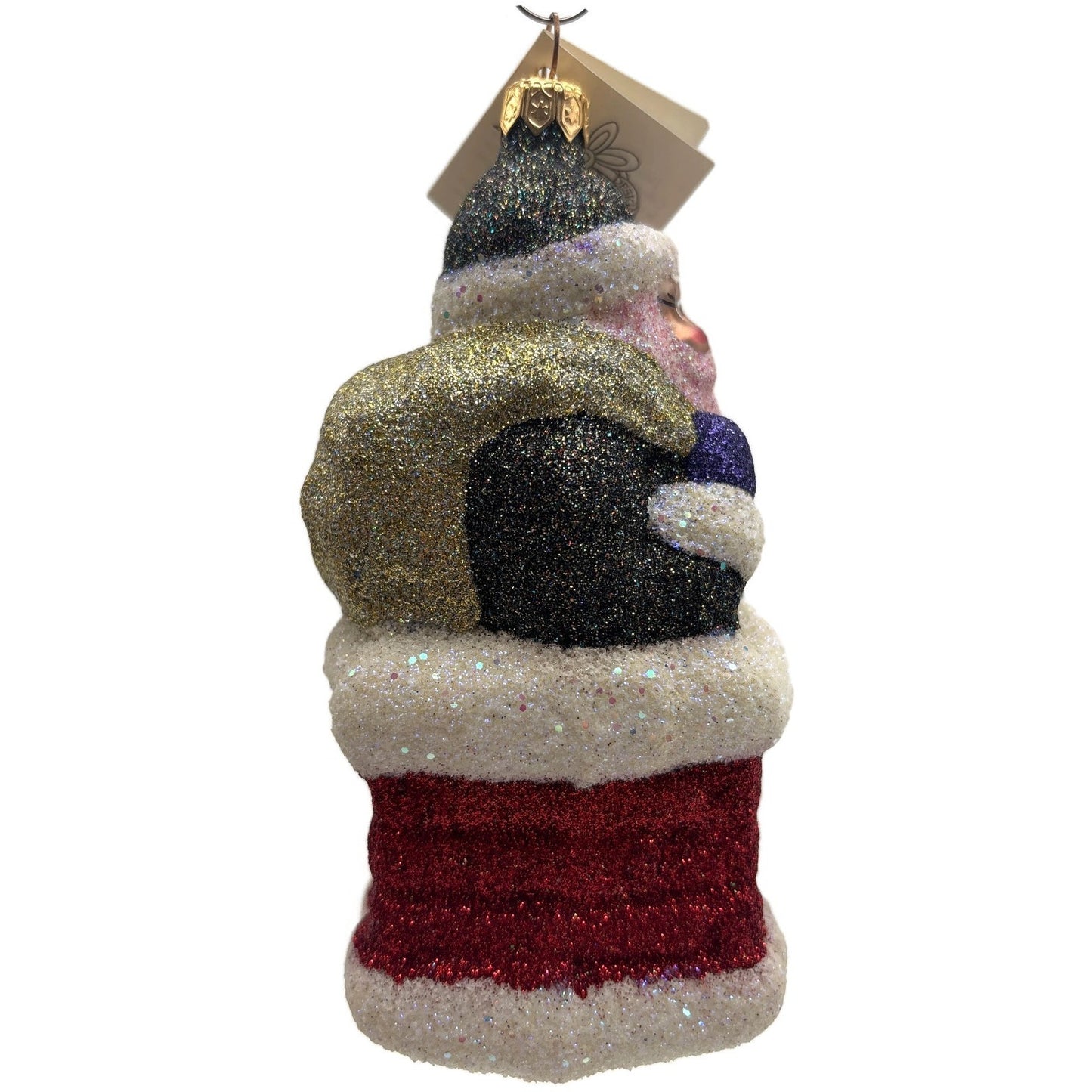 Larry Fraga Glitter Series Santa Claus in Chimney Glass Christmas Tree Ornament