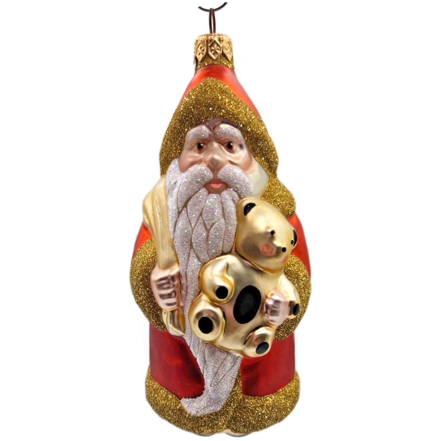 Patricia Breen Santa Claus and Teddy Orange Gold Christmas Tree Ornament Full