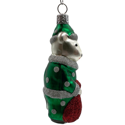 Patricia Breen Festive Mouse Green Silver Dots Christmas Holiday Tree Ornament