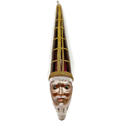Patricia Breen Winter Wizard Bordeaux Plaid Gold Santa Head Christmas Ornament