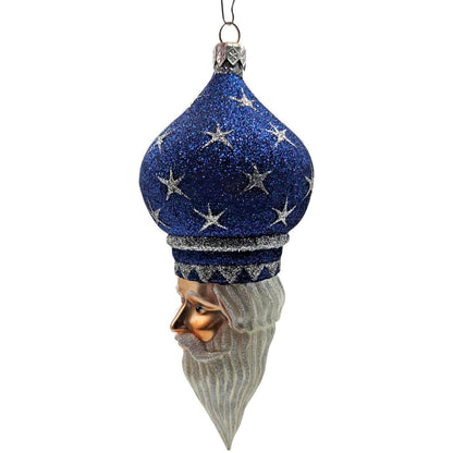 Patricia Breen Nuit Noel Blue Silver Stars Santa Head Christmas Tree Ornament