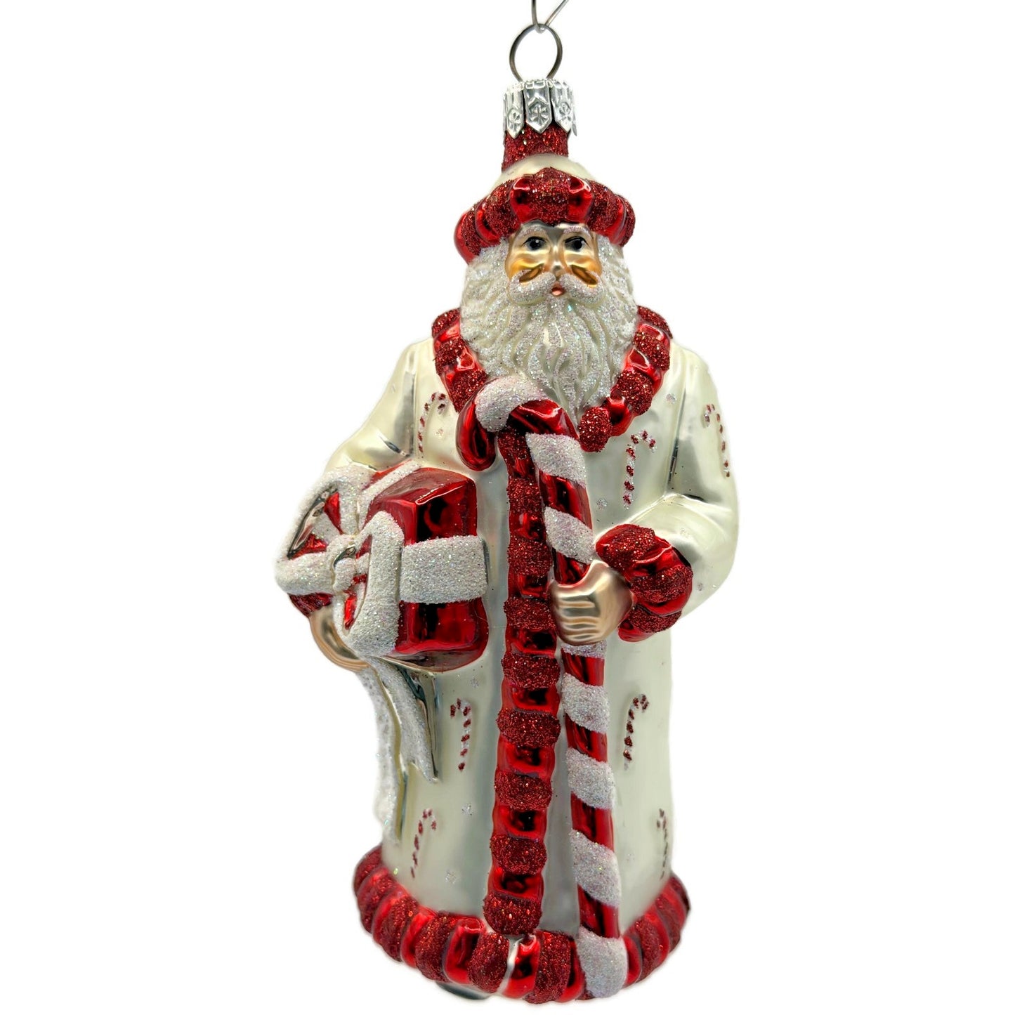Patricia Breen Candy Cane Claus Red Matte Santa Present Christmas Ornament 2105