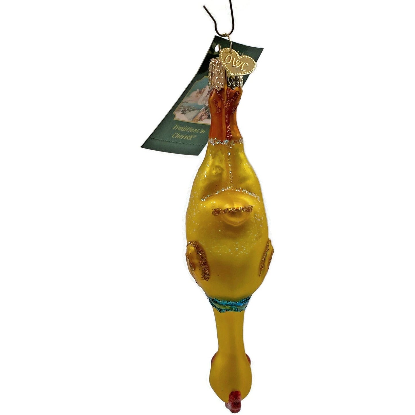 Rubber Chicken OWC Yellow Comedy Glittered Old World Christmas Tree Ornament