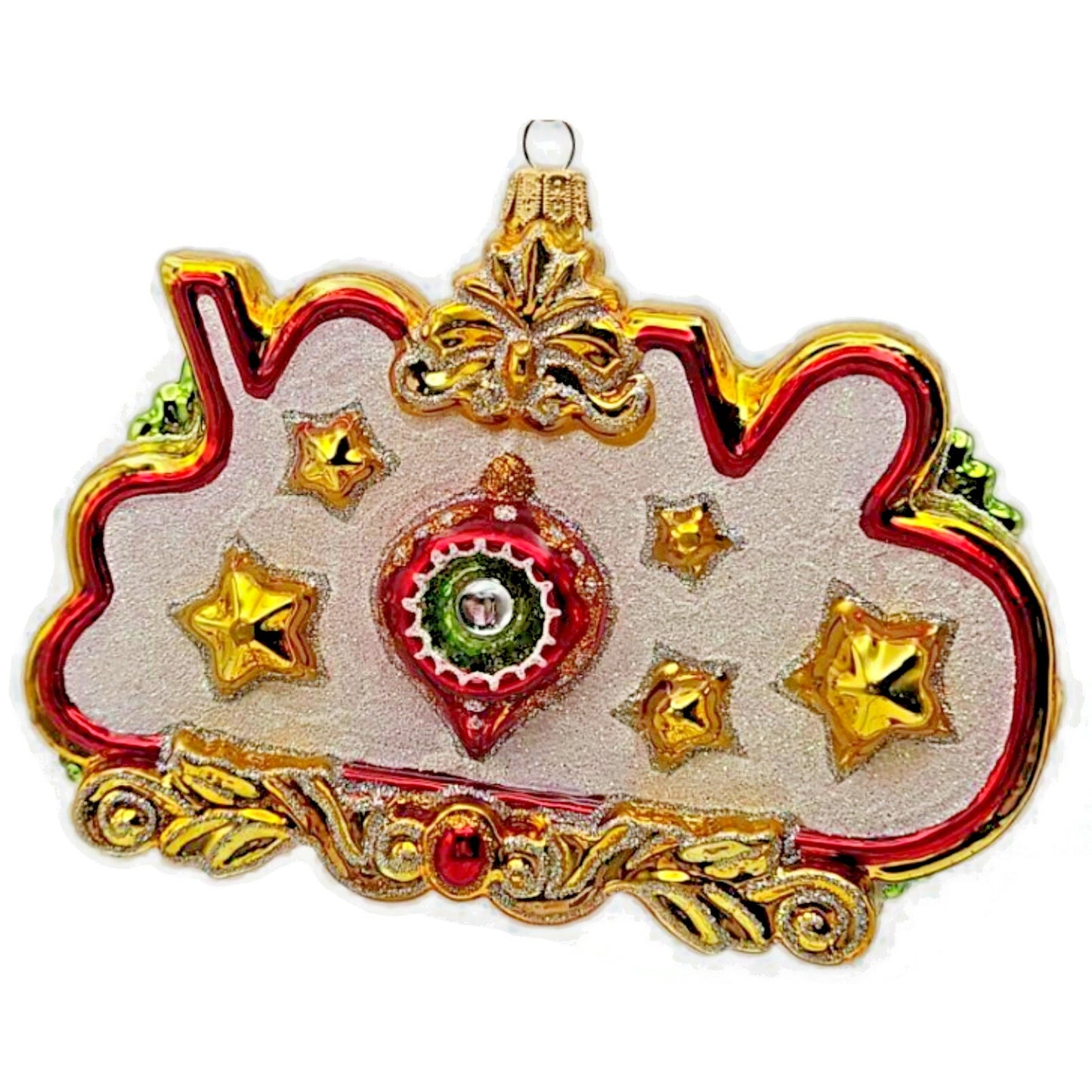 Heartfully Yours Radko Sign of Cheer Merry Christmas Holly Glass Ornament 30194