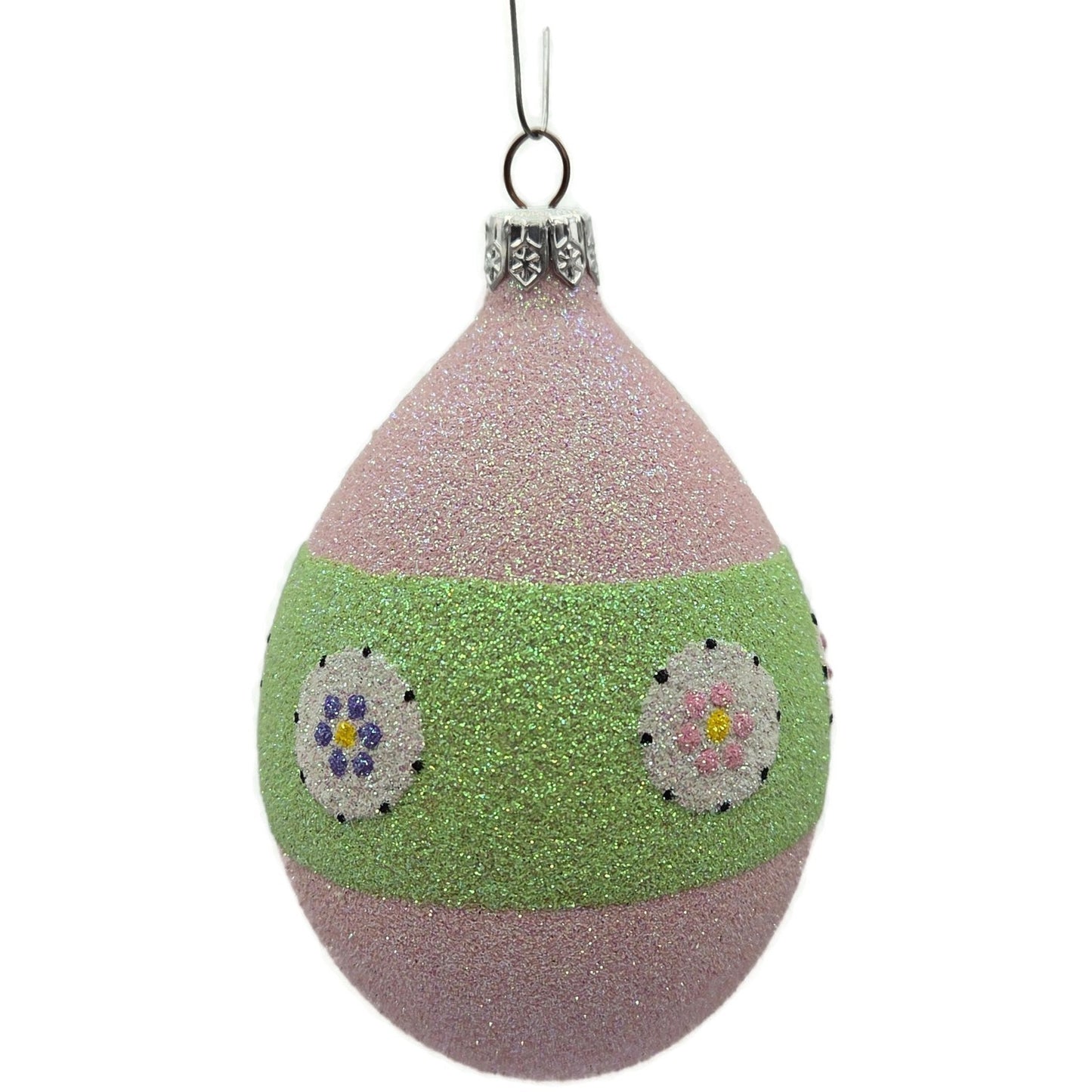 Patricia Breen Easter Egg Green Thick Stripe Floral Easter Christmas Ornament